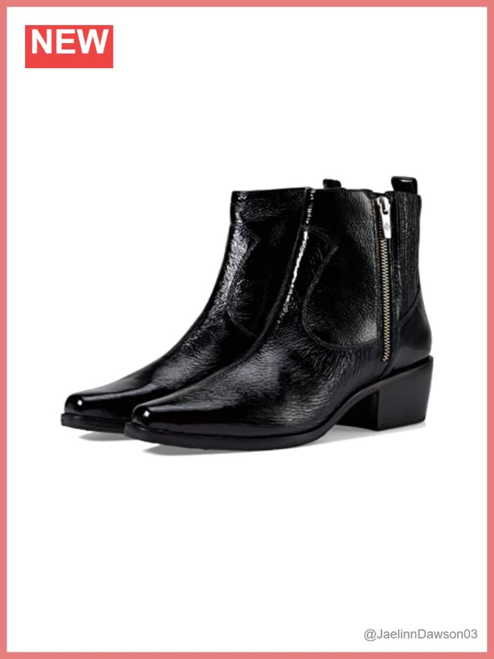 Womens Patent Leather Ankle Bootie Memory Foam Block Heel Zip Boots